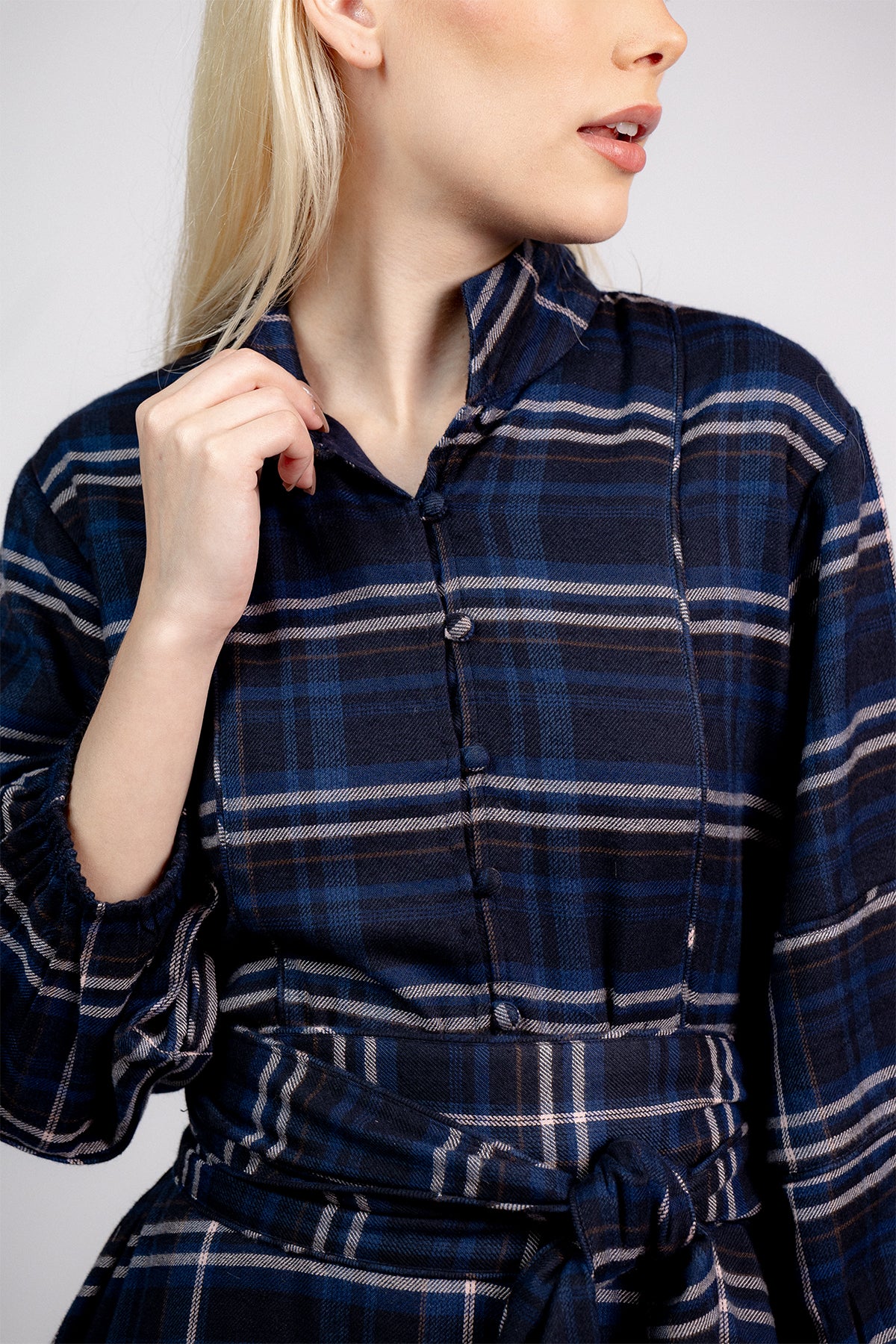 SUE SARTOR Flounce | Midnight/Noir Windowpane Plaid