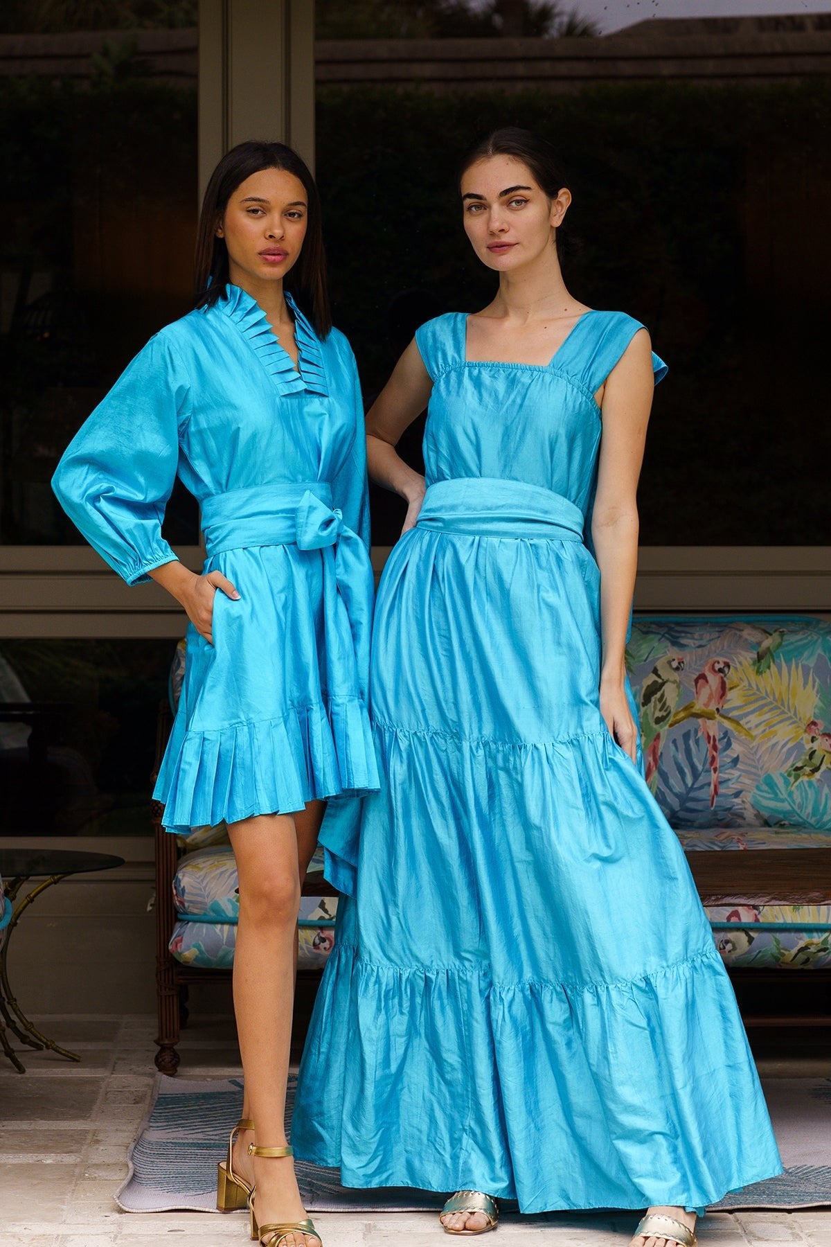 Pleated SUE SARTOR Flounce Mini | Peacock Silk Taffeta