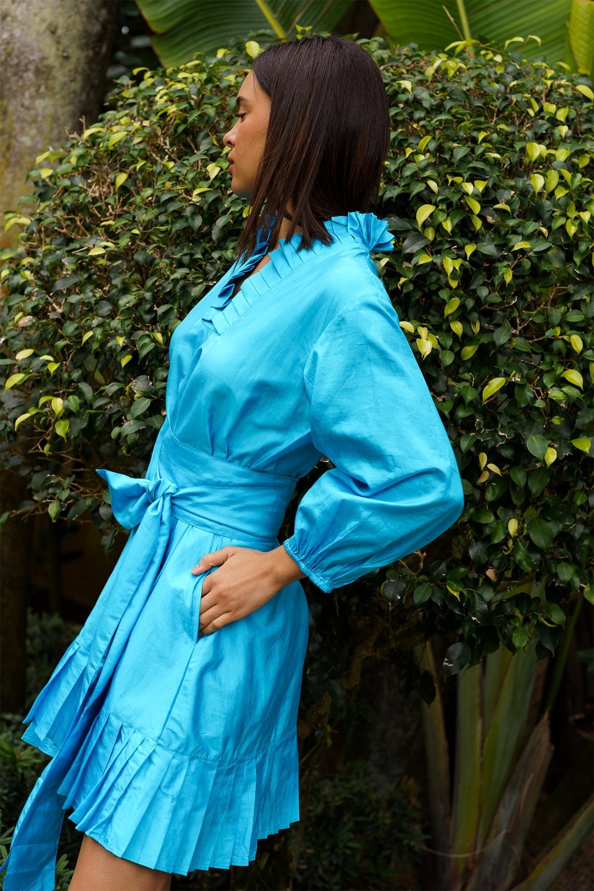Pleated SUE SARTOR Flounce Mini | Peacock Silk Taffeta