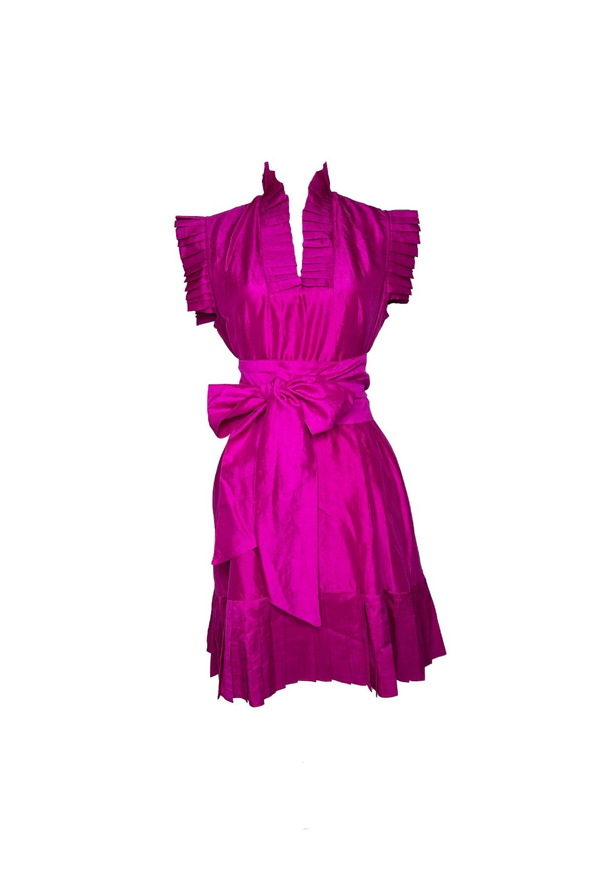 Pleated Sleeveless SUE SARTOR Flounce Mini | Fuchsia Silk Taffeta