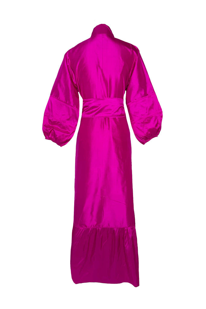 SUE SARTOR Flounce Maxi  | Fuchsia Silk Taffeta