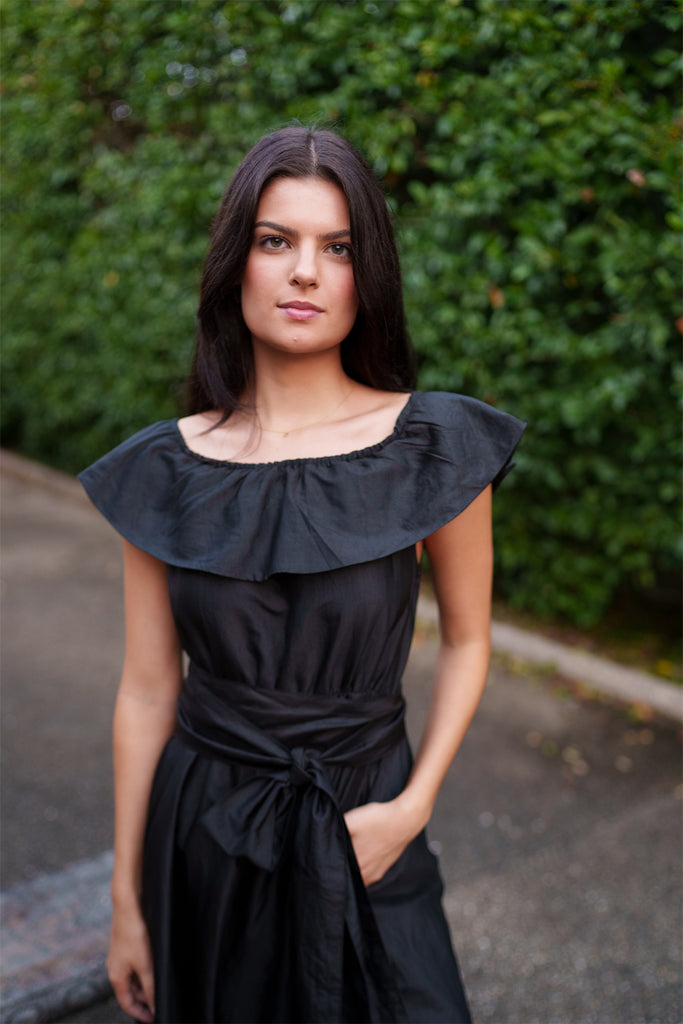 silk taffeta black dress Sleeveless Marais Gown