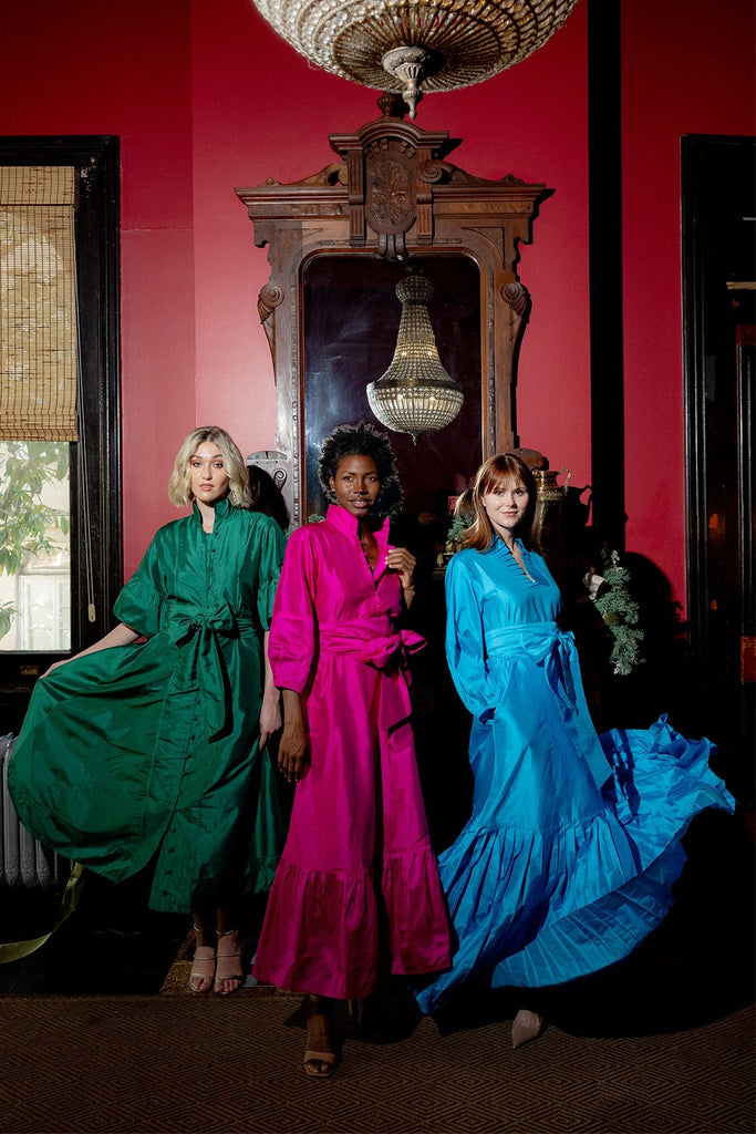 SUE SARTOR Flounce Maxi  | Fuchsia Silk Taffeta