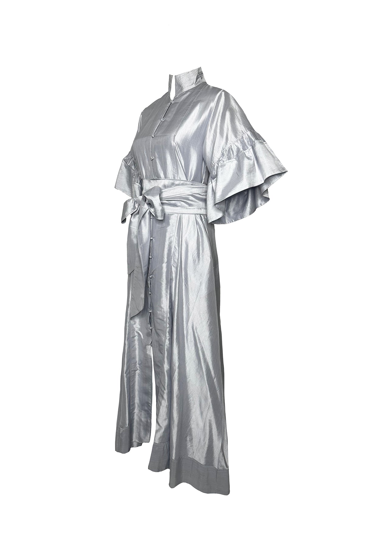 Leela Hostess Kaftan | Dove Grey Silk Taffeta