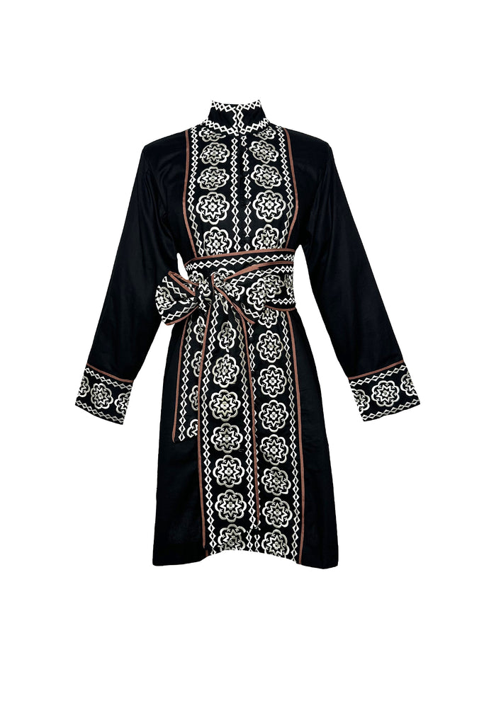 Marrakech Kaftan Short | Black/Ivory Piazza Embroidery
