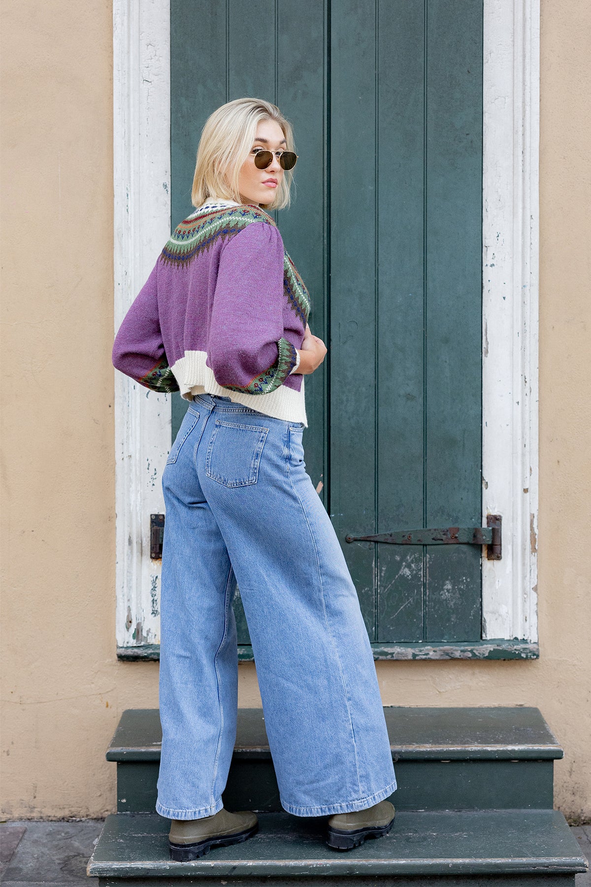 Barrel Sleeve Cardigan | Plum/Burgundy Fair Isle – SUE SARTOR