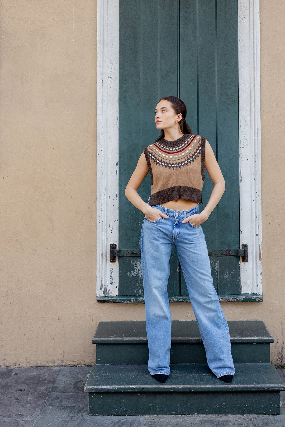 Boxy Vest | Chocolate/Camel Fair Isle