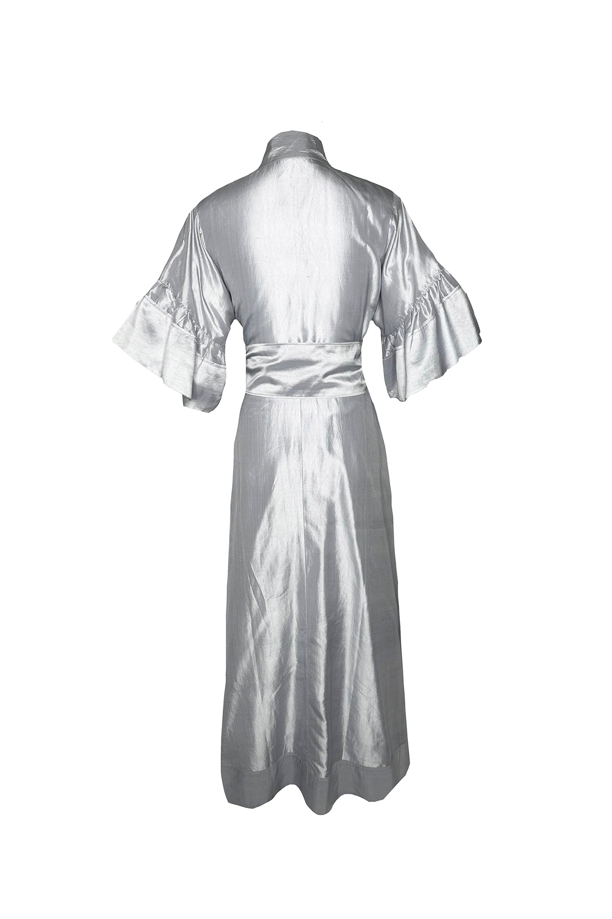 Leela Hostess Kaftan | Dove Grey Silk Taffeta