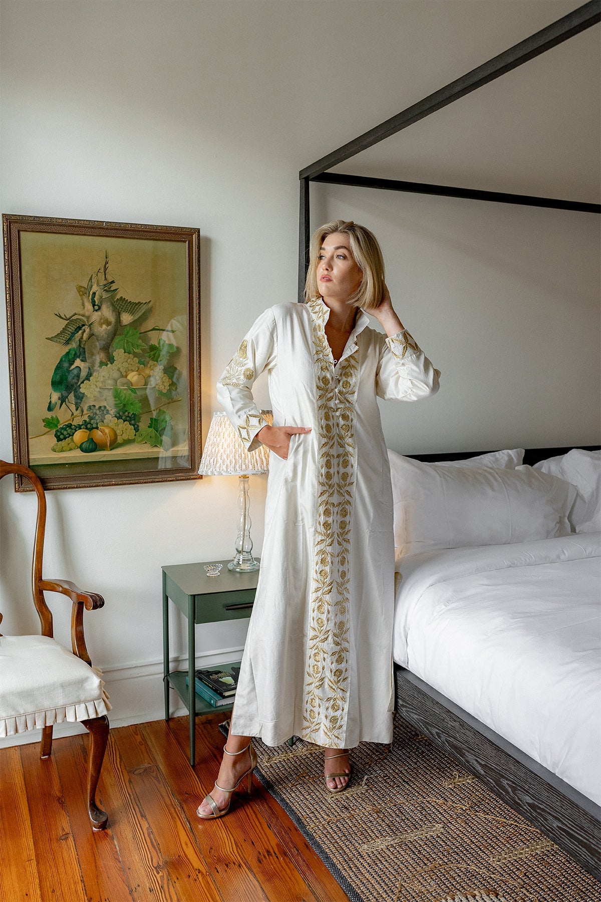 Marrakech Kaftan | Ivory/Gold SUE SARTOR Marigold Embroidery