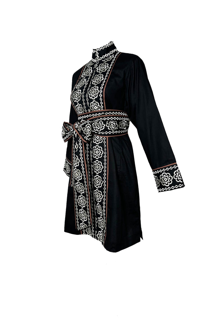 Marrakech Kaftan Short | Black/Ivory Piazza Embroidery