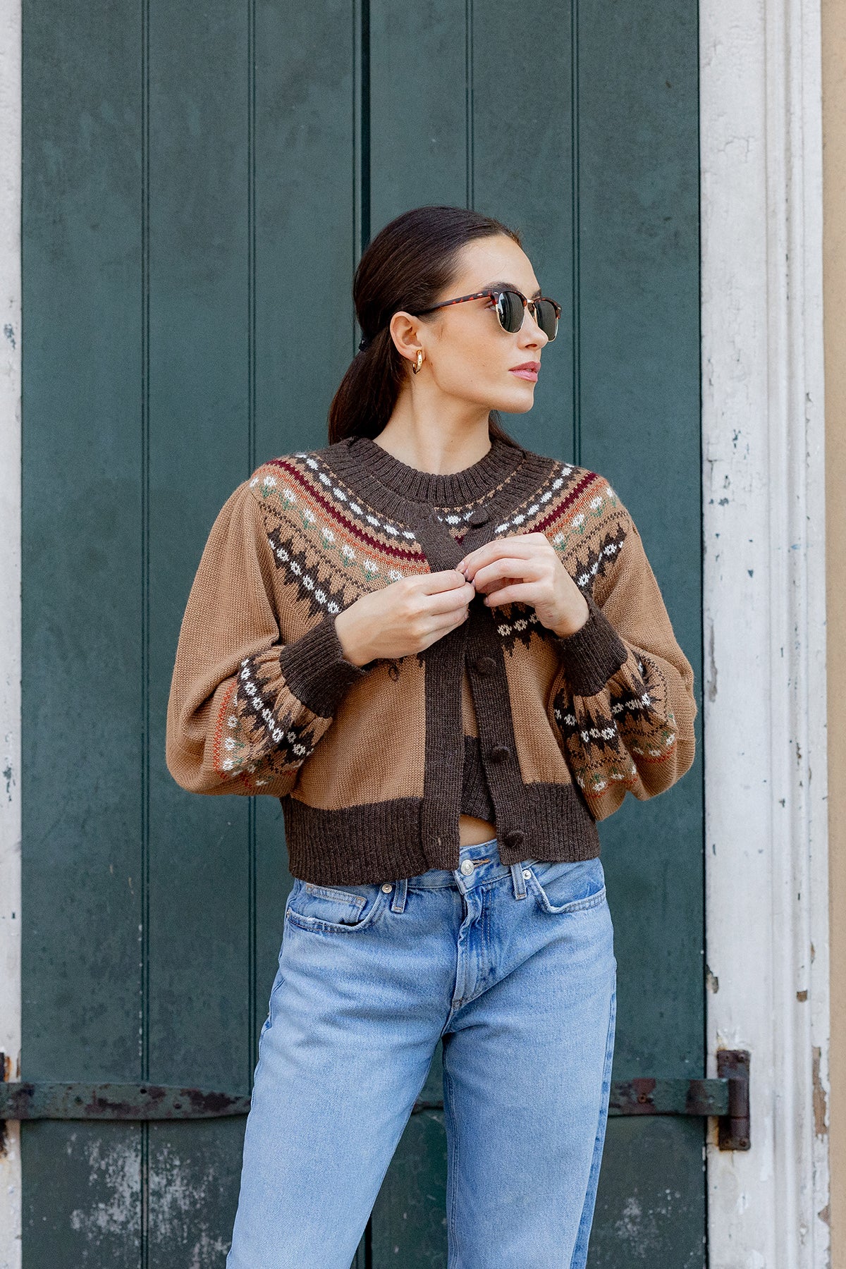 Barrel Sleeve Cardigan | Chocolate/Camel Fair Isle – SUE SARTOR