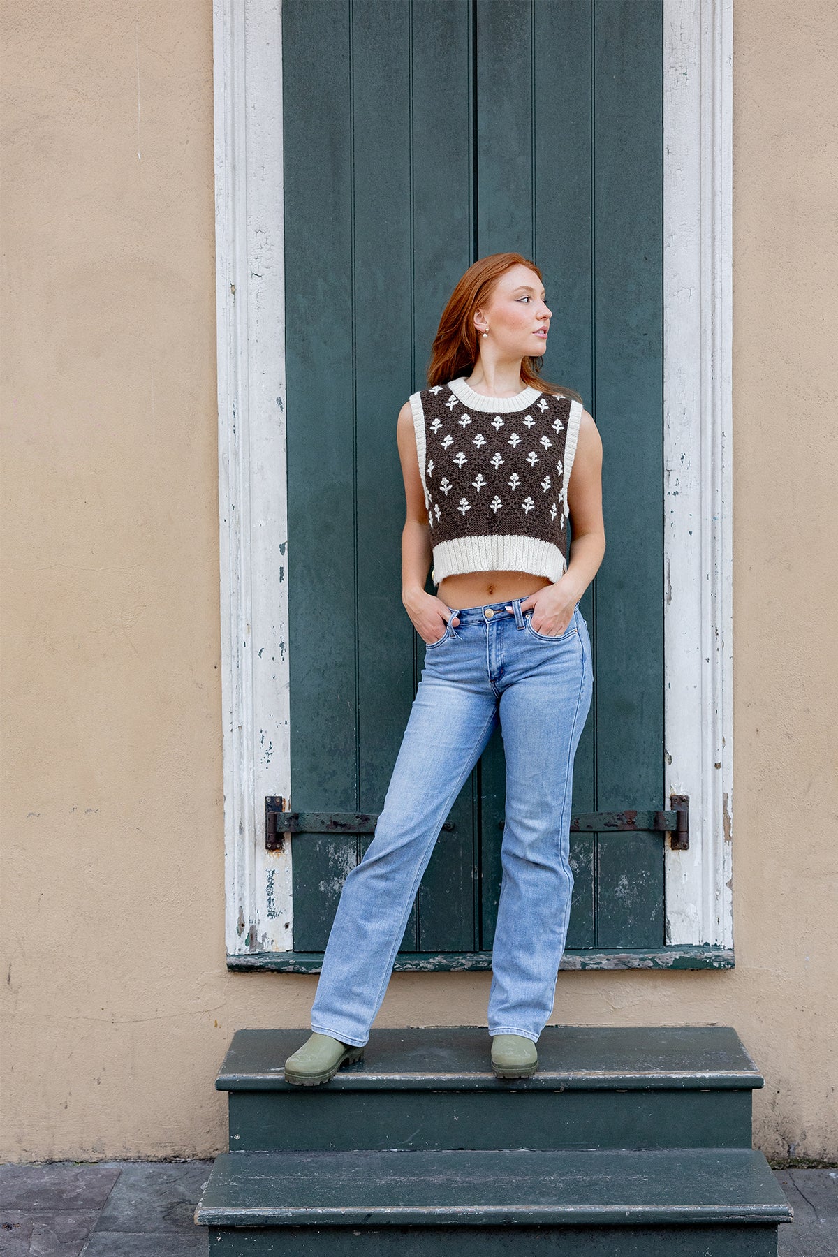 Boxy Vest | Chocolate/Ivory Trellis – SUE SARTOR