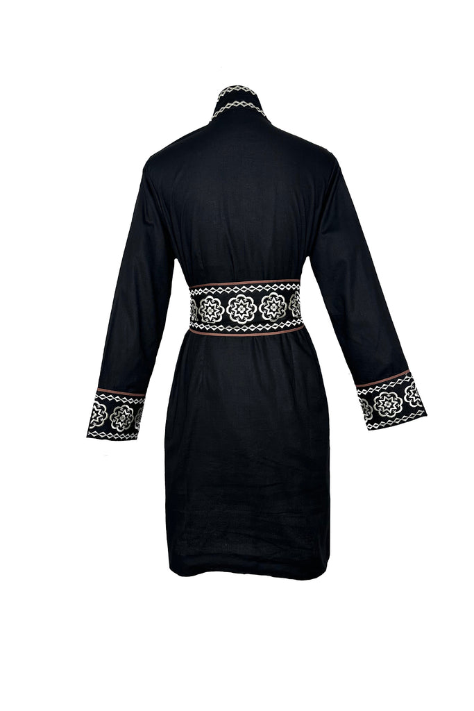 Marrakech Kaftan Short | Black/Ivory Piazza Embroidery