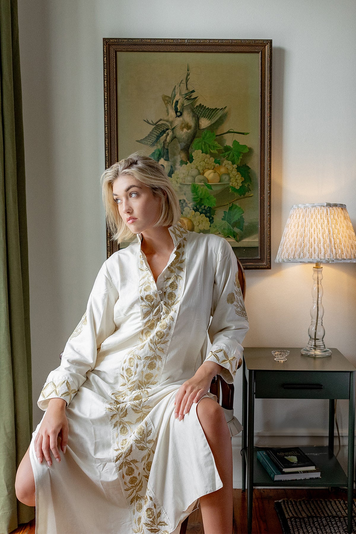 Marrakech Kaftan | Ivory/Gold SUE SARTOR Marigold Embroidery