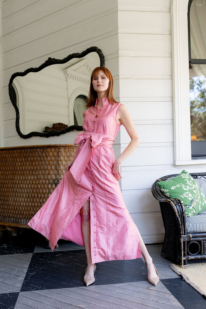 Sleeveless Marrakech Kaftan | Coral Pink Silk Taffeta