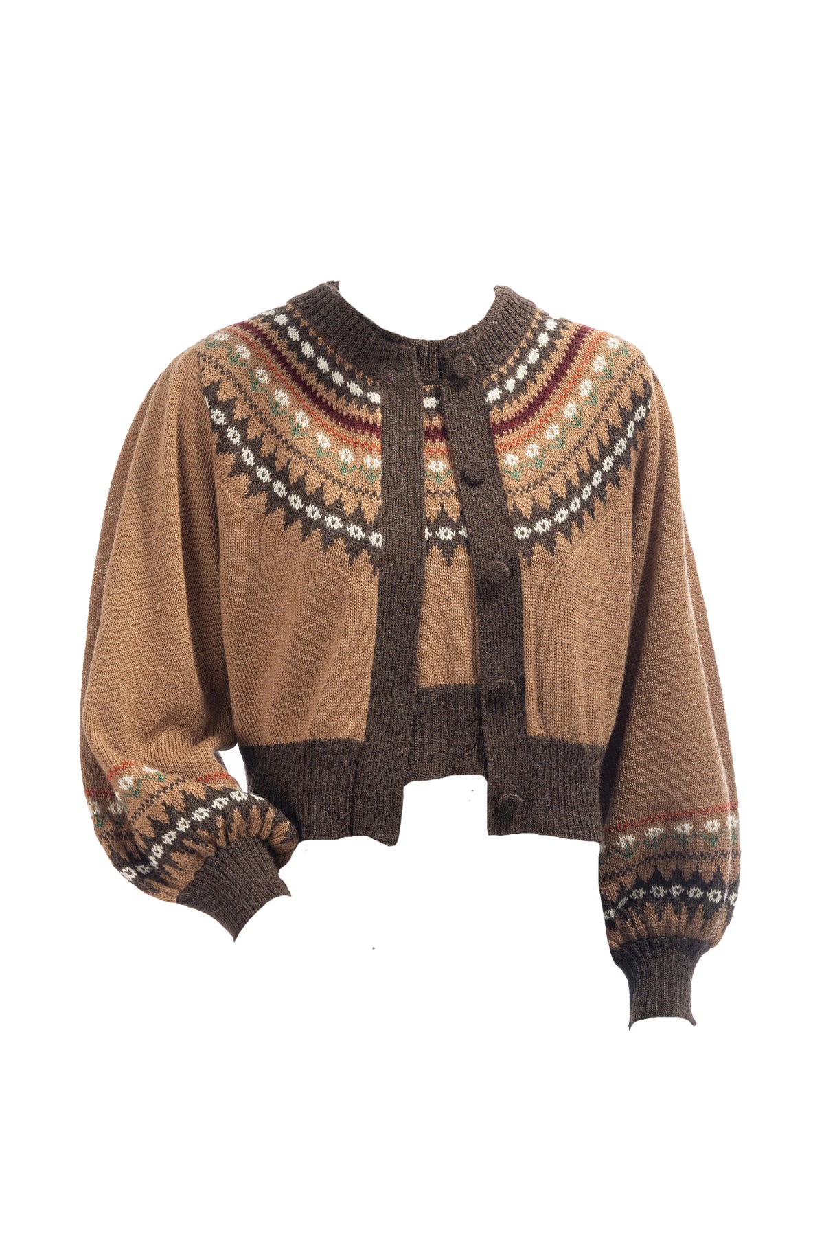 Barrel Sleeve Cardigan | Chocolate/Camel Fair Isle – SUE SARTOR