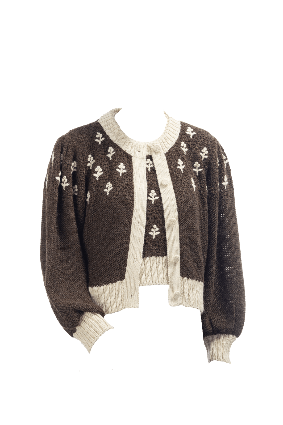 Barrel Sleeve Cardigan | Chocolate/Ivory Trellis
