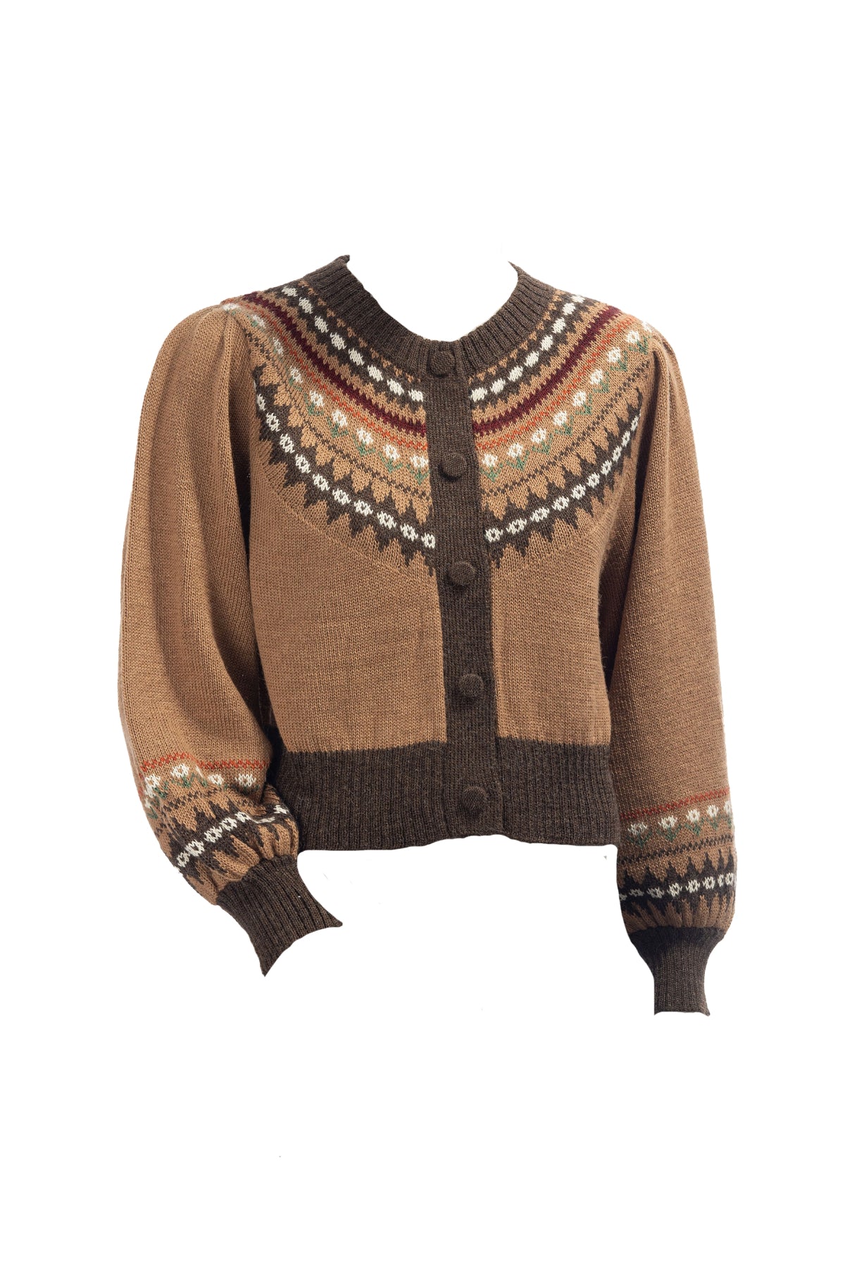 Barrel Sleeve Cardigan | Chocolate/Camel Fair Isle – SUE SARTOR