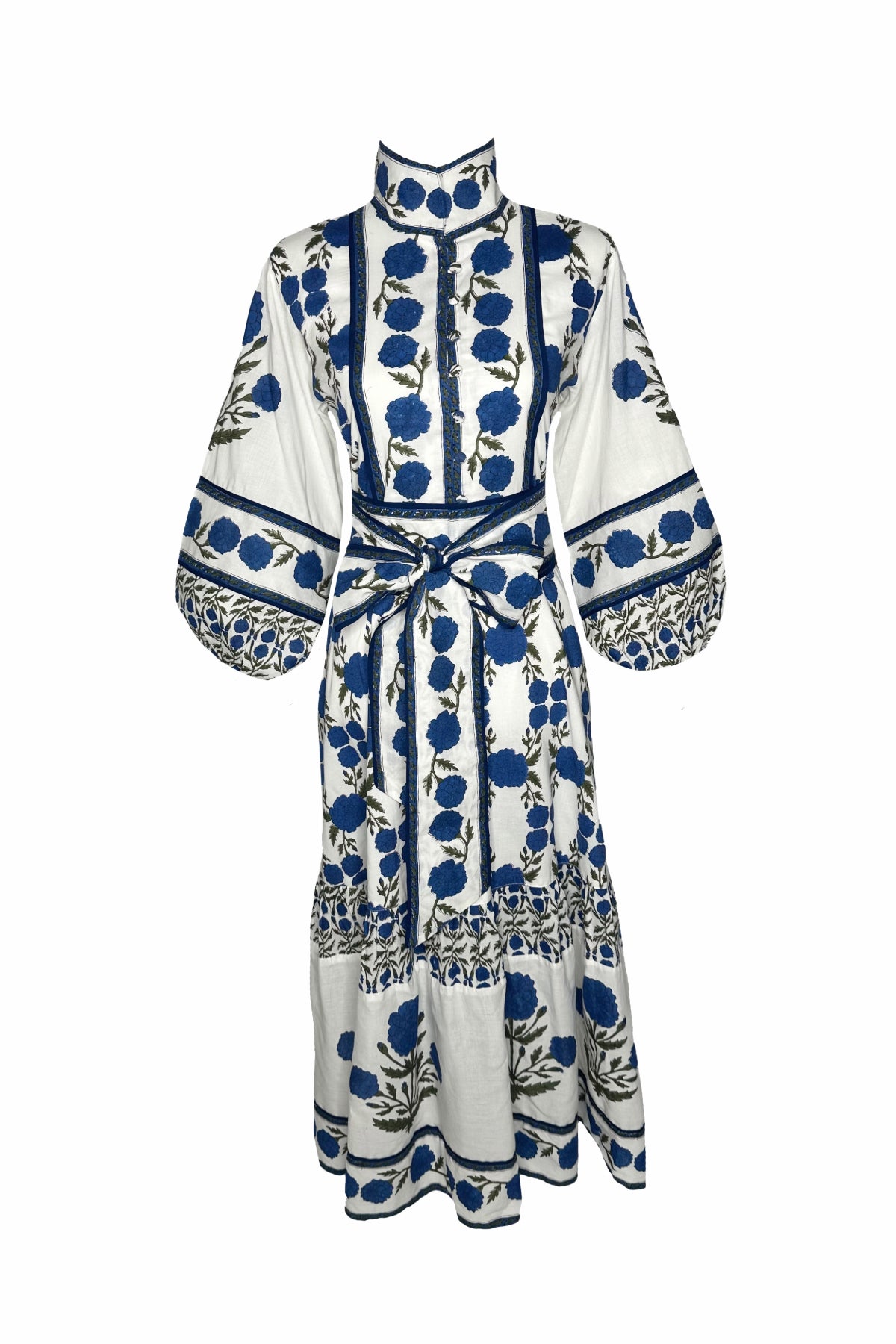 sue sartor long-sleeve flounce midi dress Sue Sartor Long-Sleeve Flounce Midi Dress