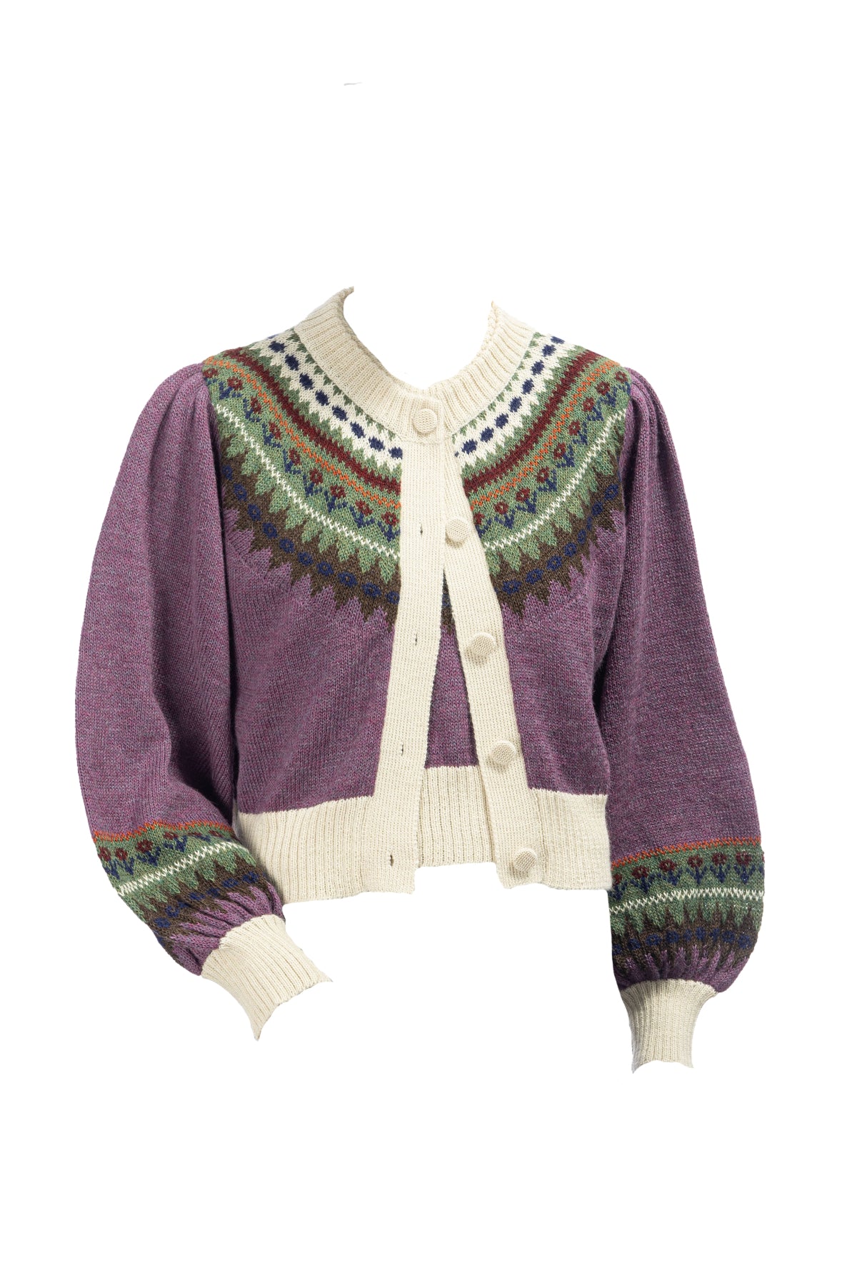 トップス RULE THE FATE mix colour knit cardigan Barrel Sleeve Cardigan | Plum/Burgundy Fair Isle – SUE SARTOR