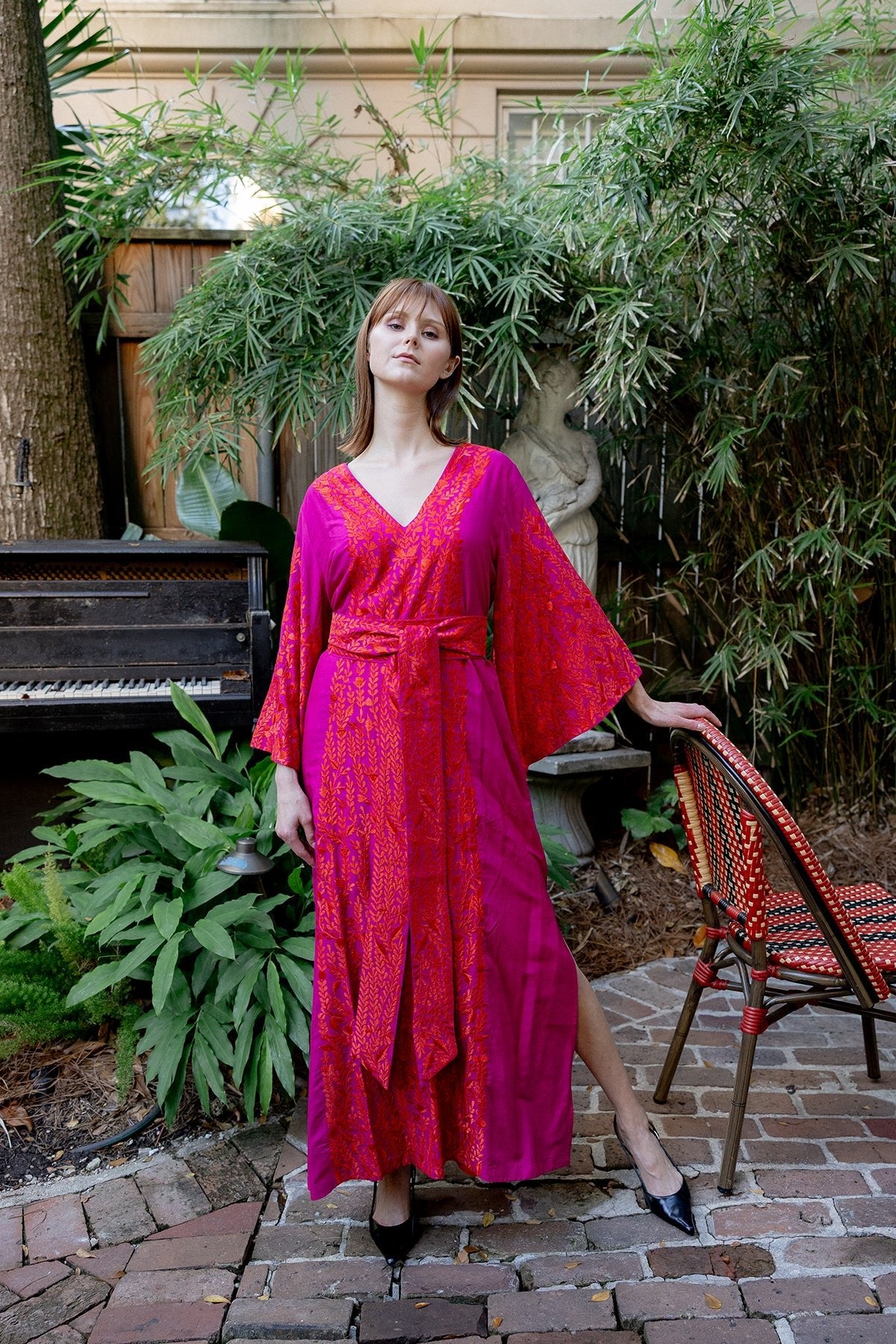 strapless open back dress Raspberry Pink Long Sleeve Maternity Gown
