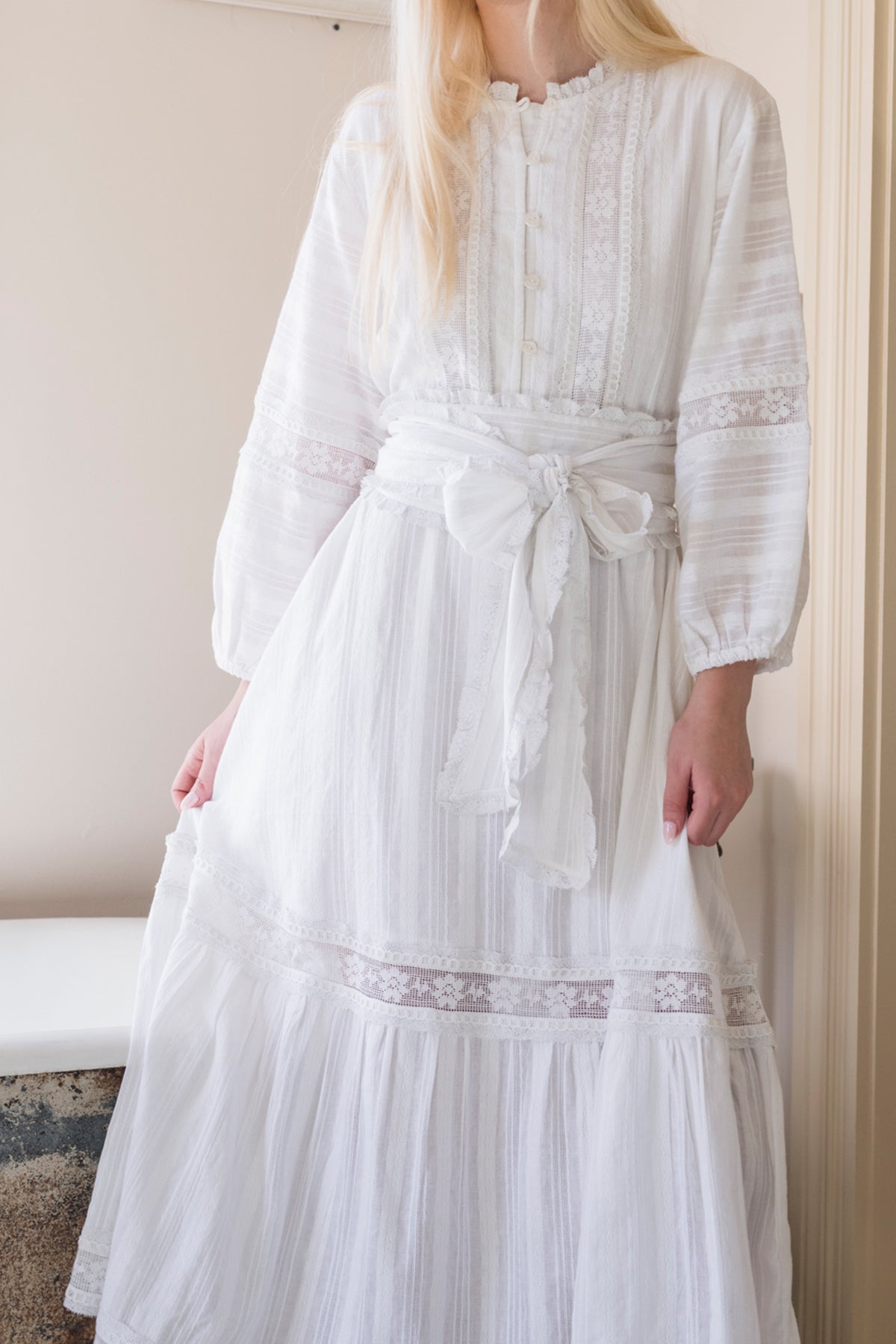 SUE SARTOR Flounce | White Cotton Floral Lace