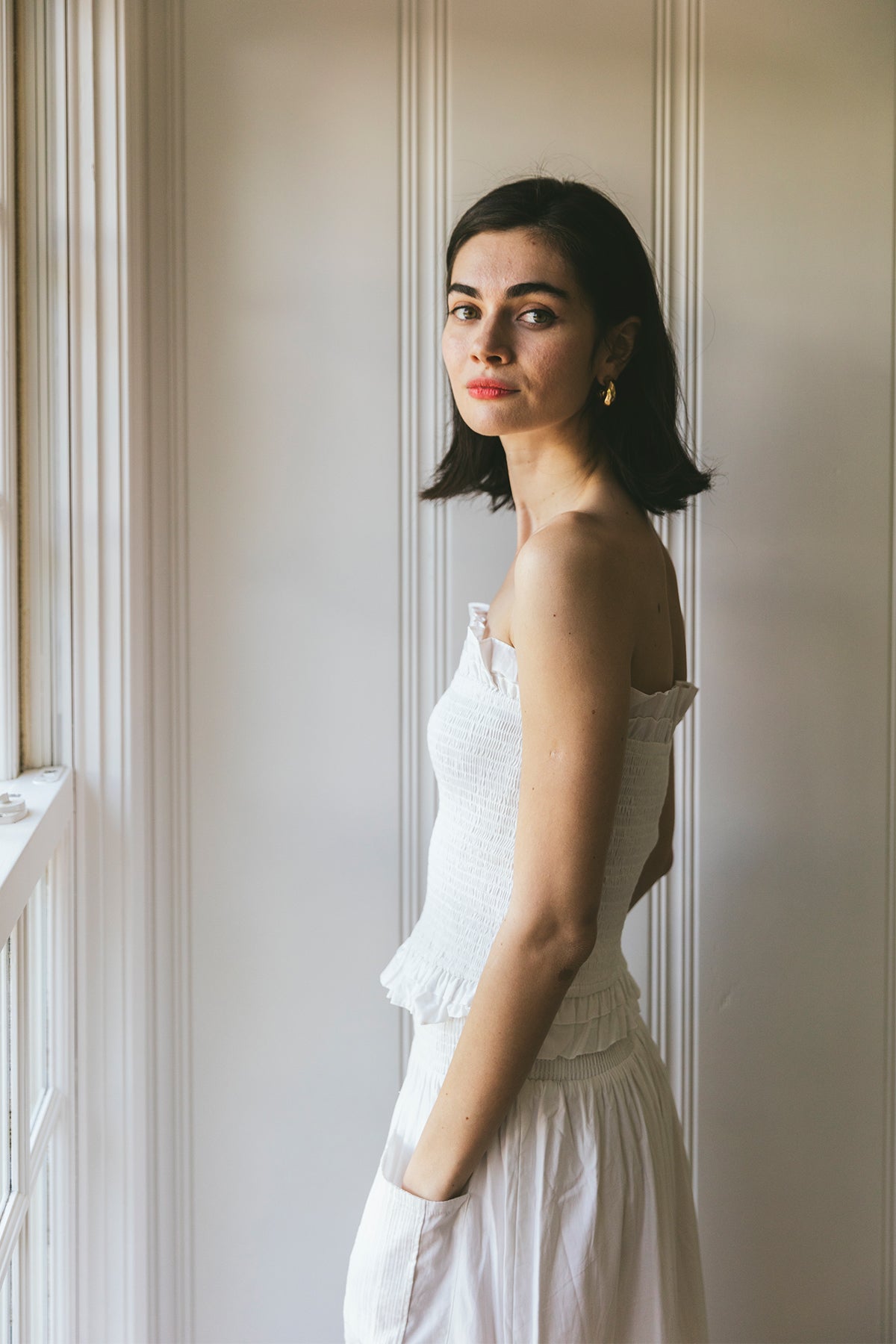 Strapless Bandeau Top | White Poplin