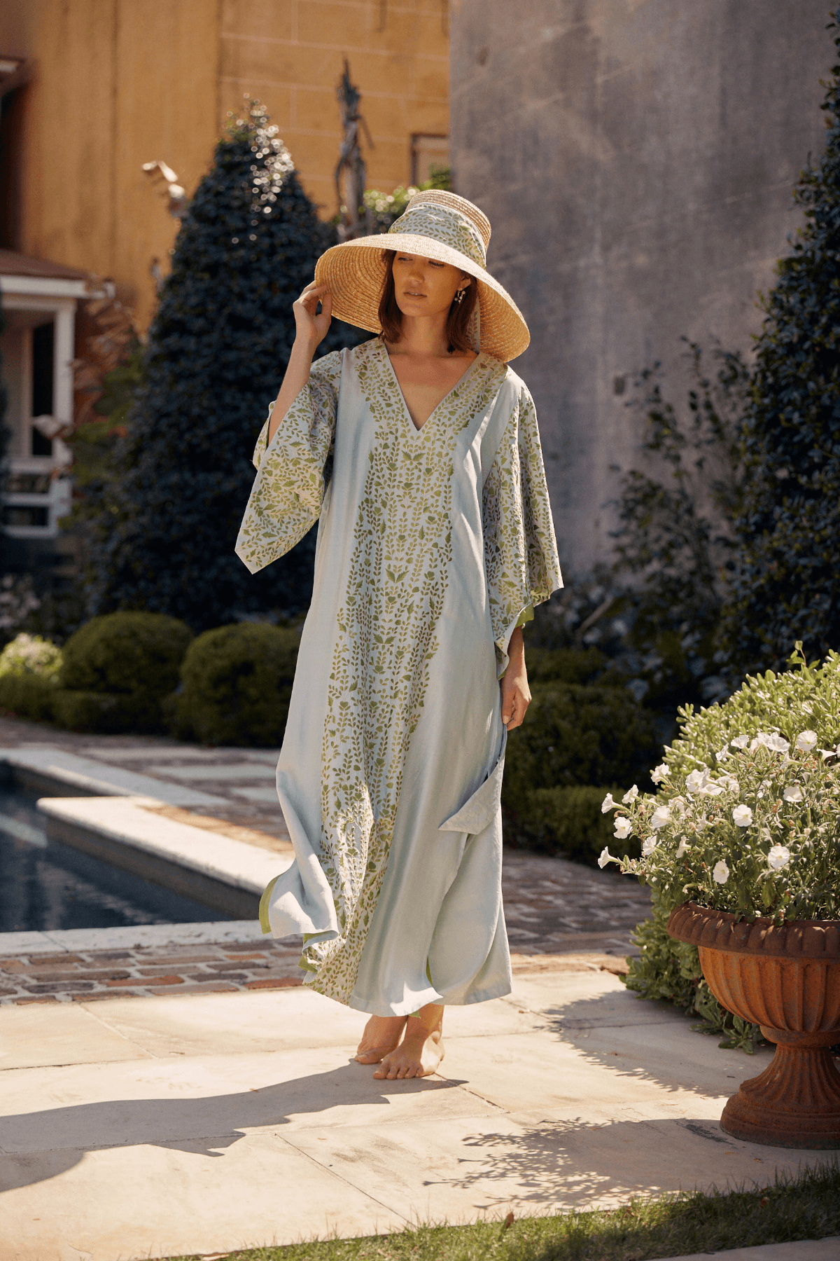 ワンピース Heriter Table cloth kaftan dress SS Kaftan | Robins Egg Blue/Chartreuse – SUE SARTOR