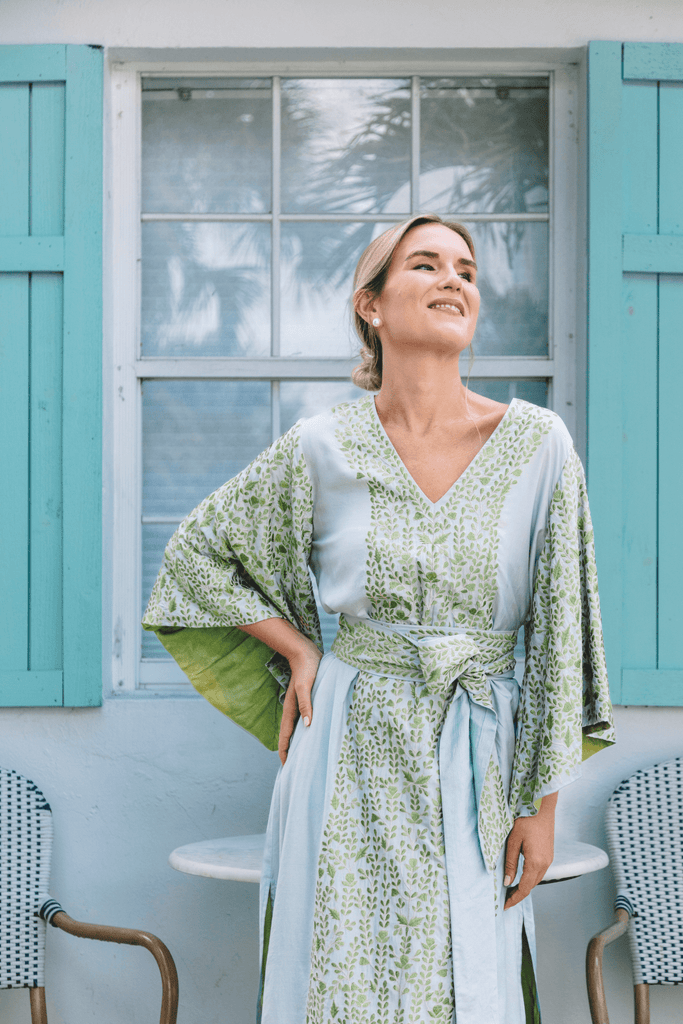SS Kaftan | Robins Egg Blue/Chartreuse SS Kaftan | Robins Egg Blue/Chartreuse